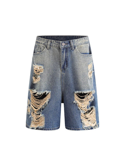 Hip-hop Ripped Washed Denim Jort