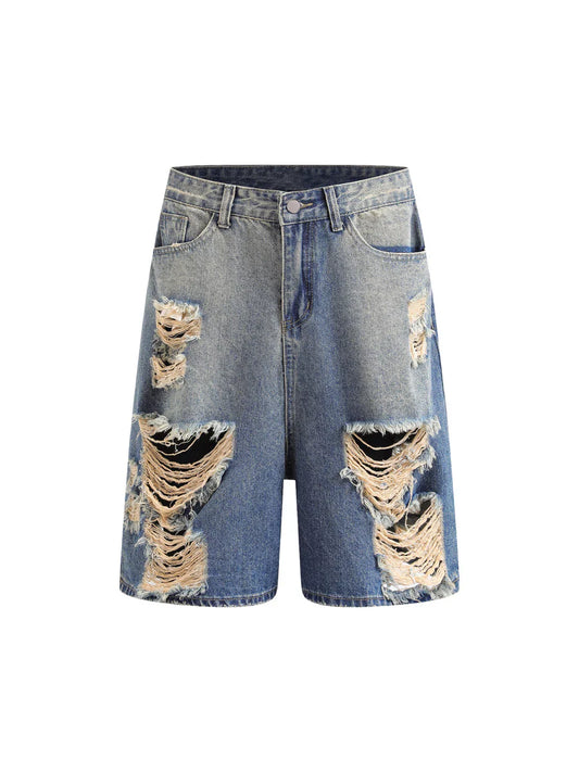 Hip-hop Ripped Washed Denim Jort