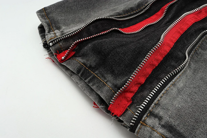 Retro Double Zipper Jean Shorts