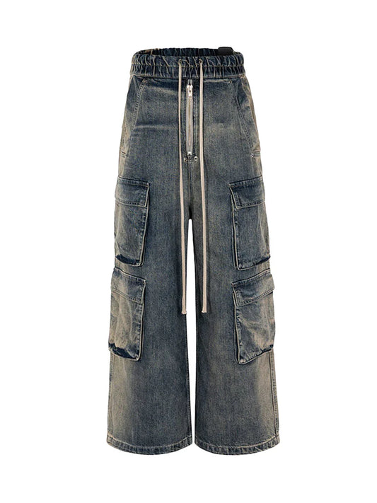 Washed Multi-Pocket Straight Leg Denim