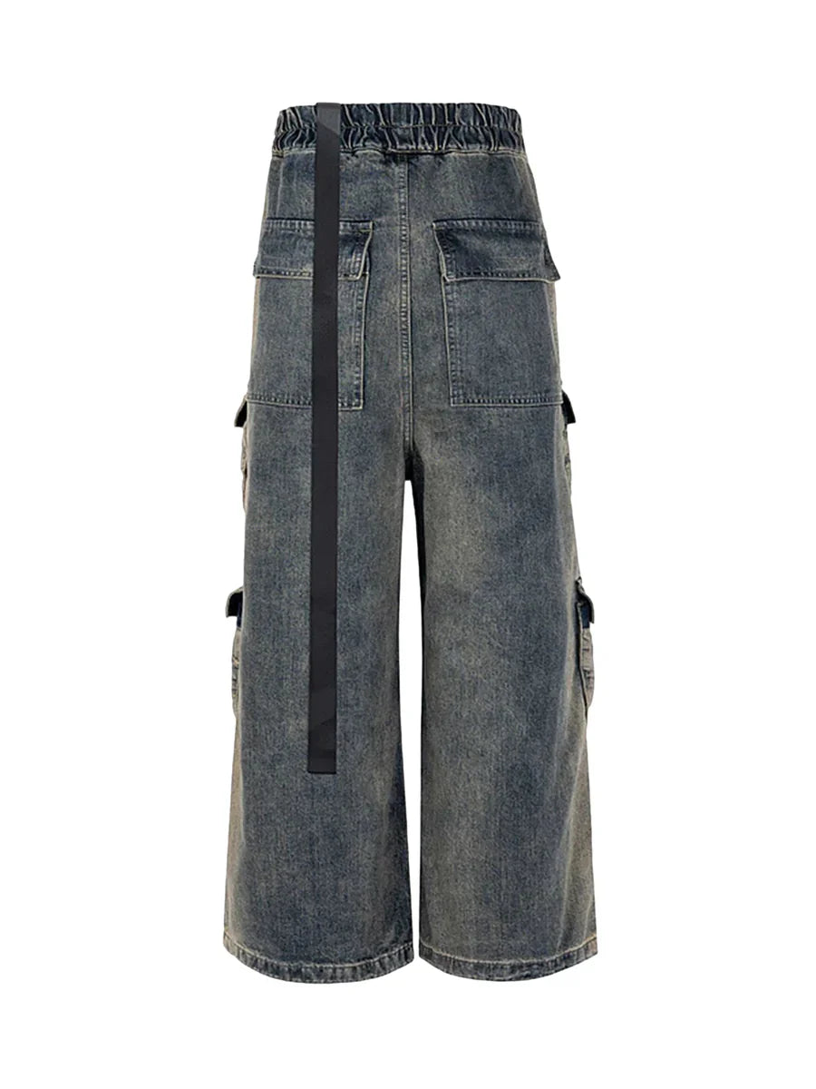 Washed Multi-Pocket Straight Leg Denim