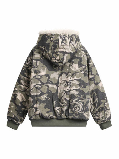 Stylish Camouflage Fur-Lined Hooded Jacket