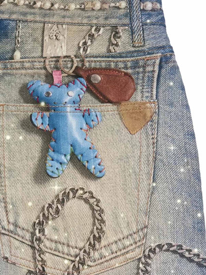 Washed Keychain Printed Baggy Jeans