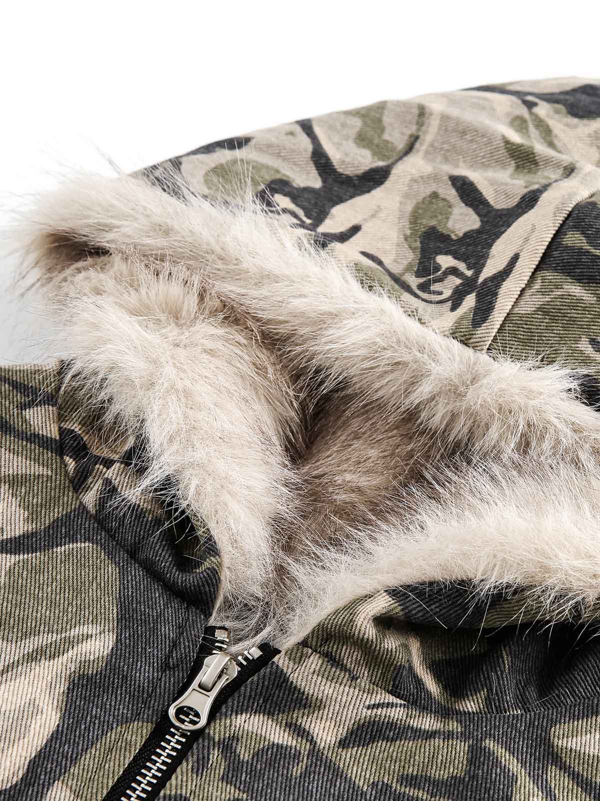 Stylish Camouflage Fur-Lined Hooded Jacket