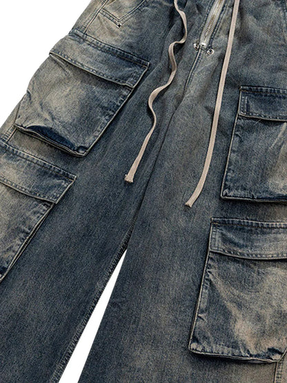 Washed Multi-Pocket Straight Leg Denim