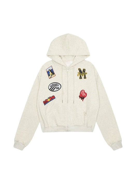 Vintage-Inspired Embroidered Hoodie with Retro Badge Design