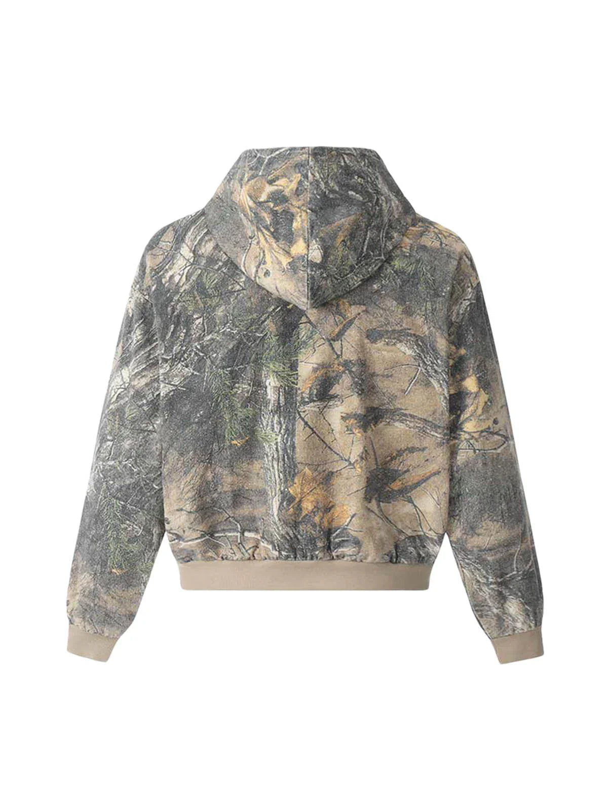 Stylish Camouflage Wood Print Hooded Jacket