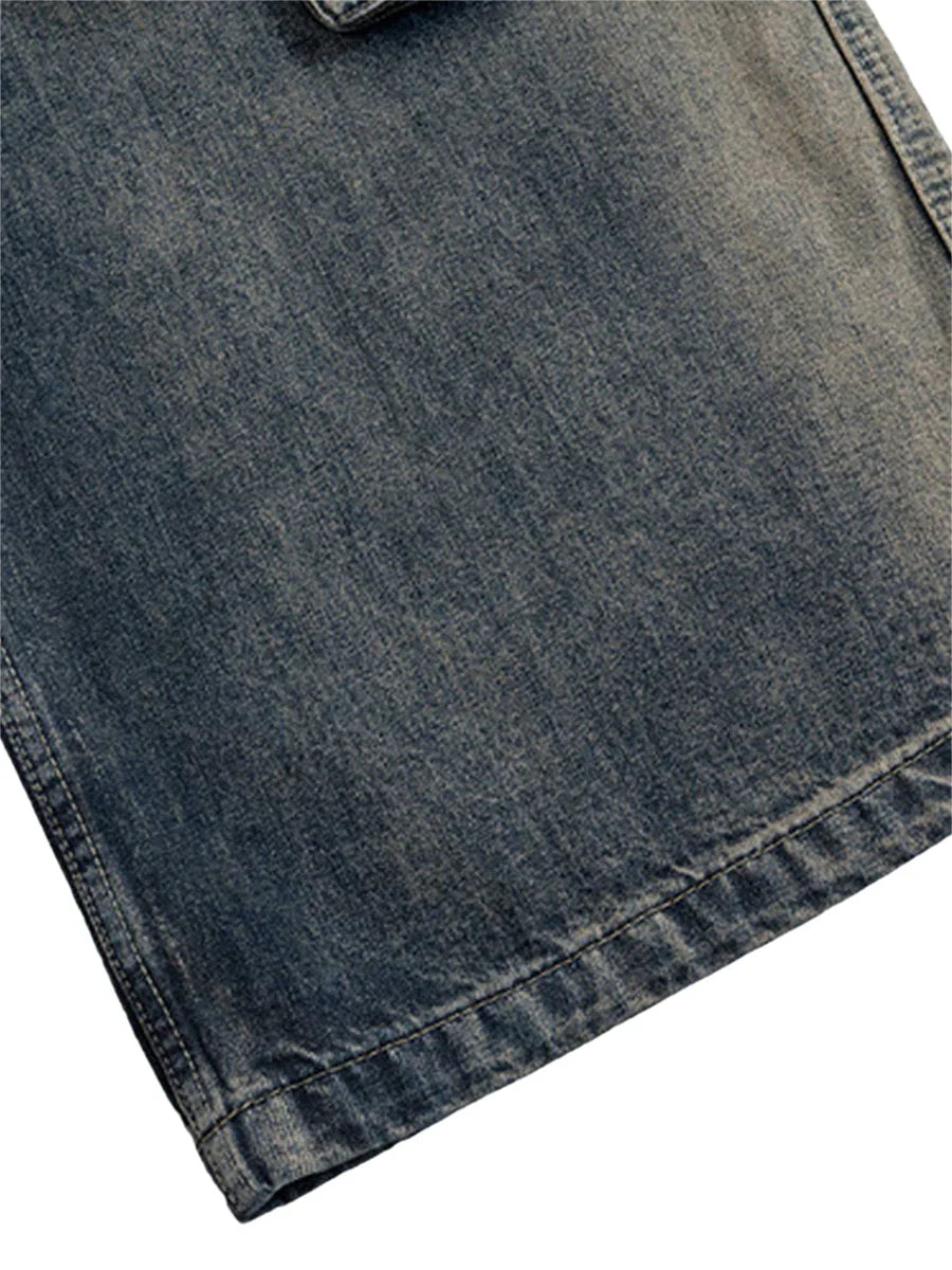 Washed Multi-Pocket Straight Leg Denim