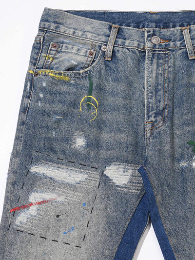 Splashing Ink Patchwork Jeans