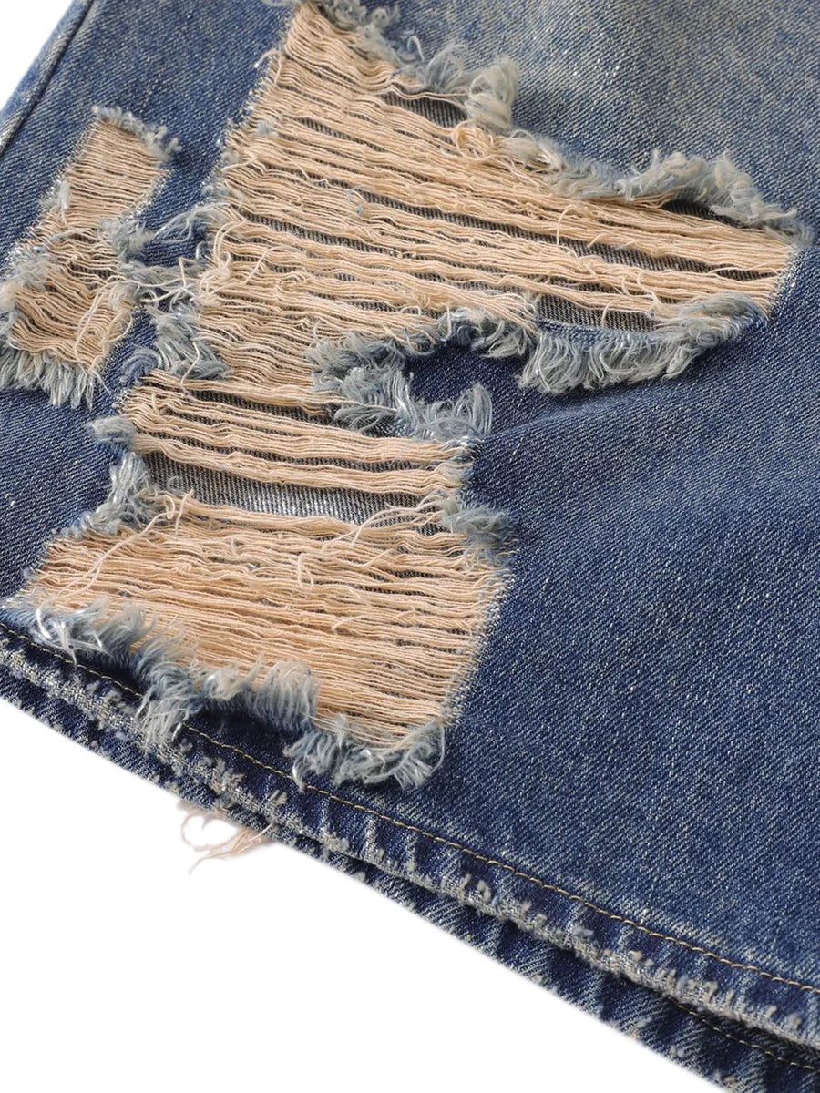 Hip-hop Ripped Washed Denim Jort