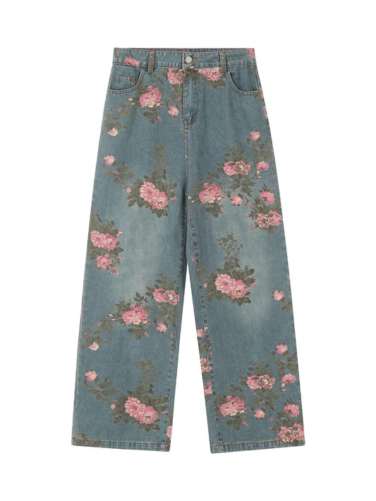 Blossom Print Straight Jeans