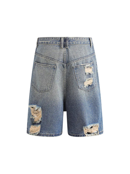 Hip-hop Ripped Washed Denim Jort