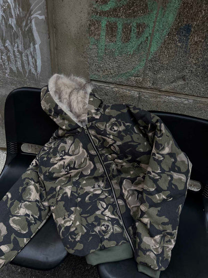 Stylish Camouflage Fur-Lined Hooded Jacket