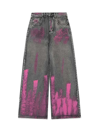 Graffiti Airbrushed Washed And Distressed Jeans