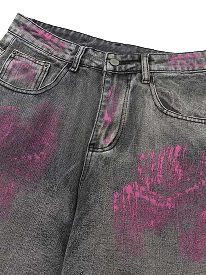 Graffiti Airbrushed Washed And Distressed Jeans