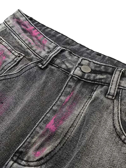 Graffiti Airbrushed Washed And Distressed Jeans