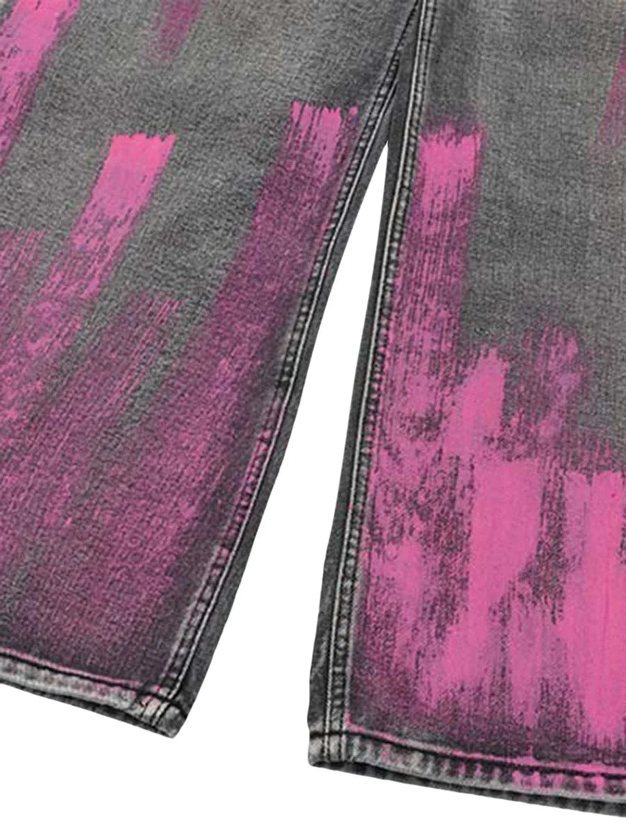 Graffiti Airbrushed Washed And Distressed Jeans